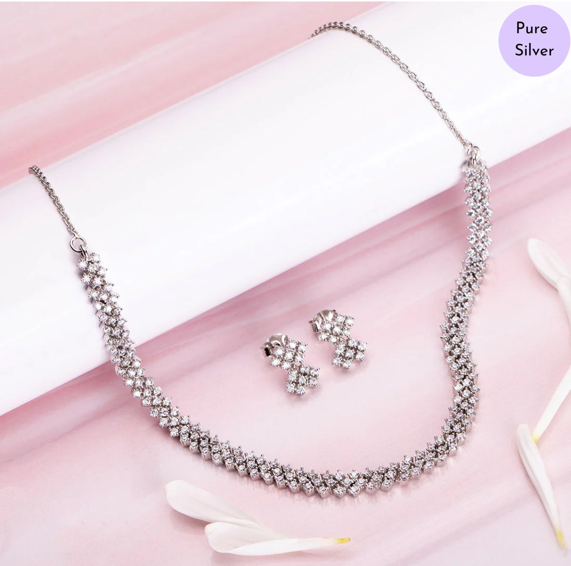 Bloom & Bliss Rhodium Plated 925 Sterling Silver Jewelry Set