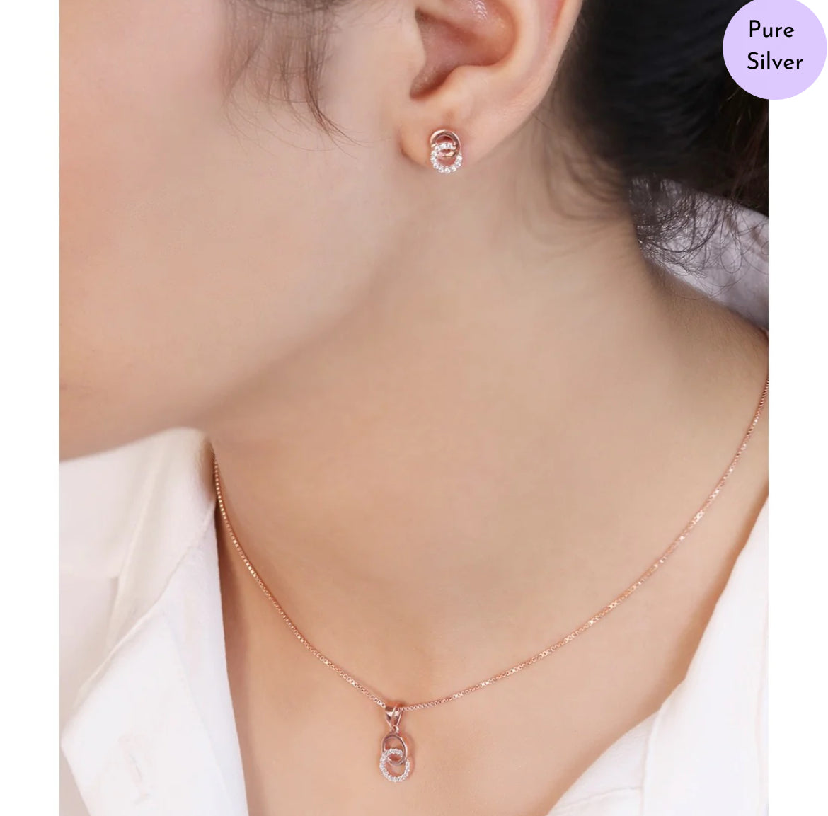 Twin Grace Rose Gold 925 Silver Jewelry Set with Twin Circles