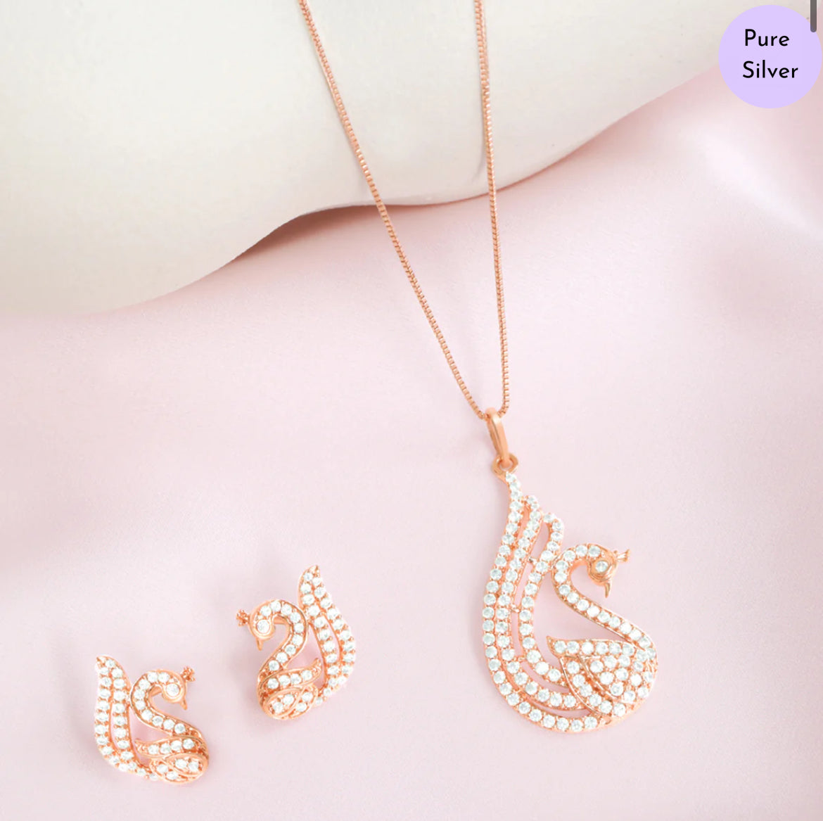 Grace of Swan Rose Gold Plated 925 Silver Jewelry Set