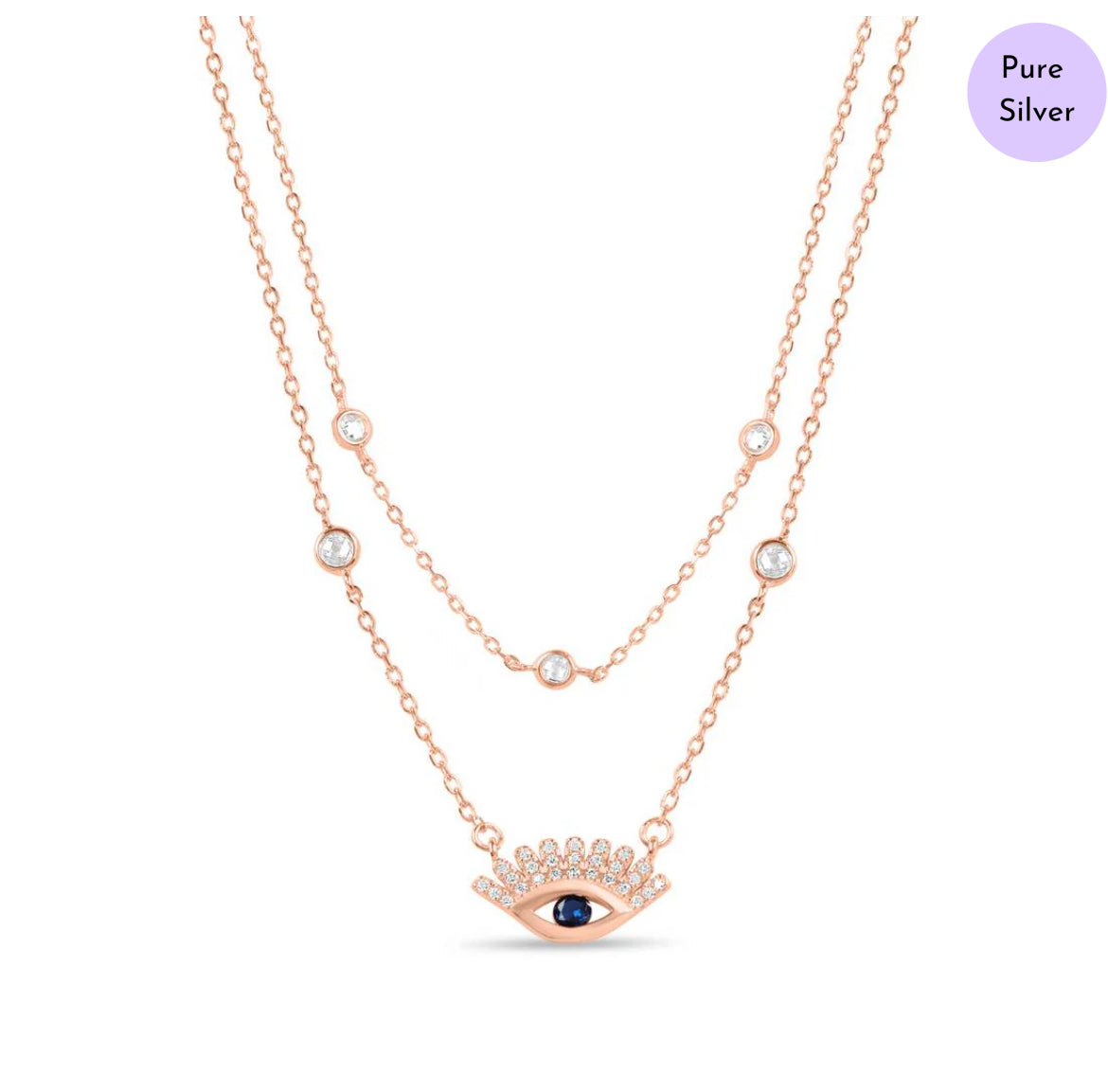 Eternal Protection Evil Eye Rose Gold plated CZ 925 Silver Necklace