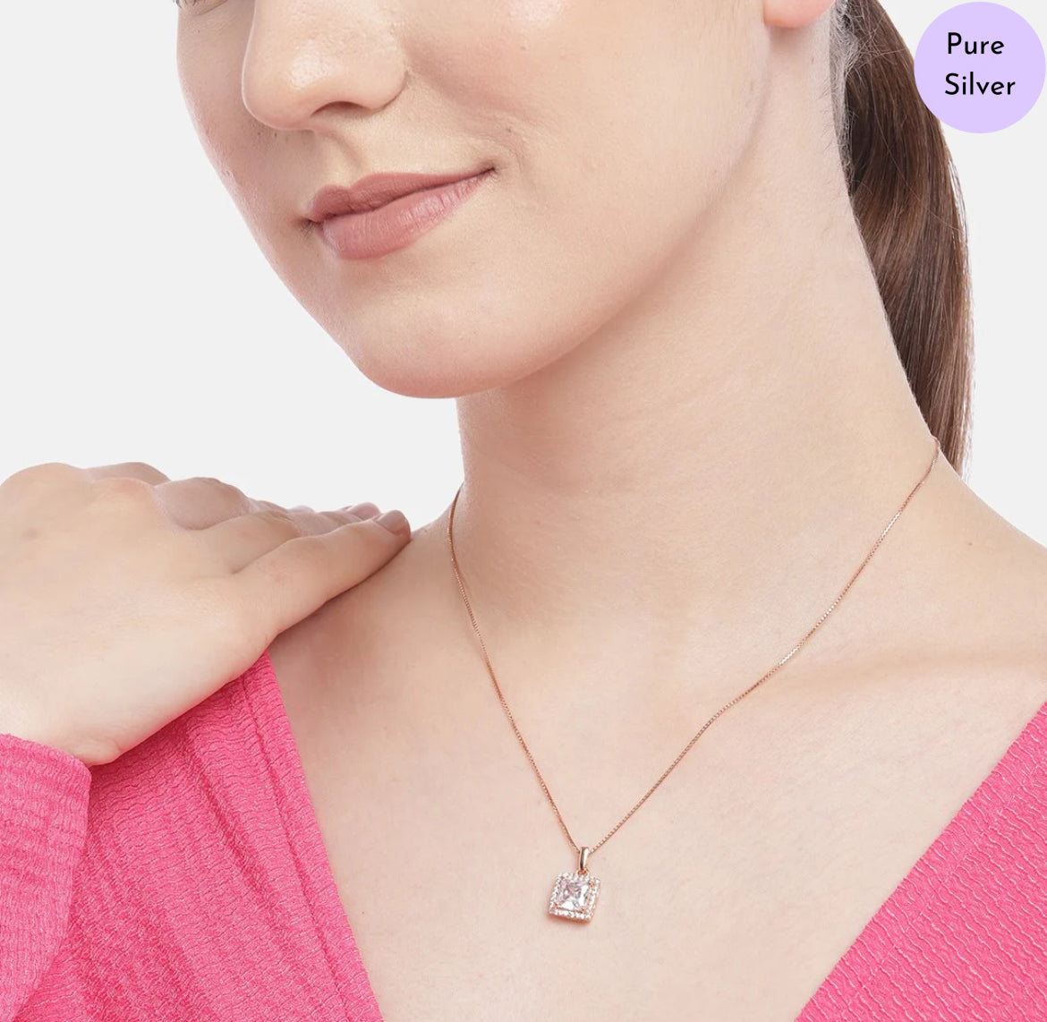Square Symphony Rose Gold Plated 925 Silver Pendant with Chain
