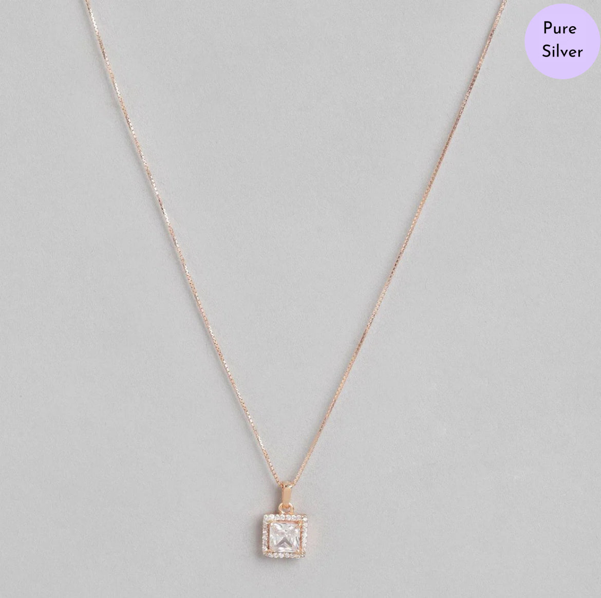 Square Symphony Rose Gold Plated 925 Silver Pendant with Chain