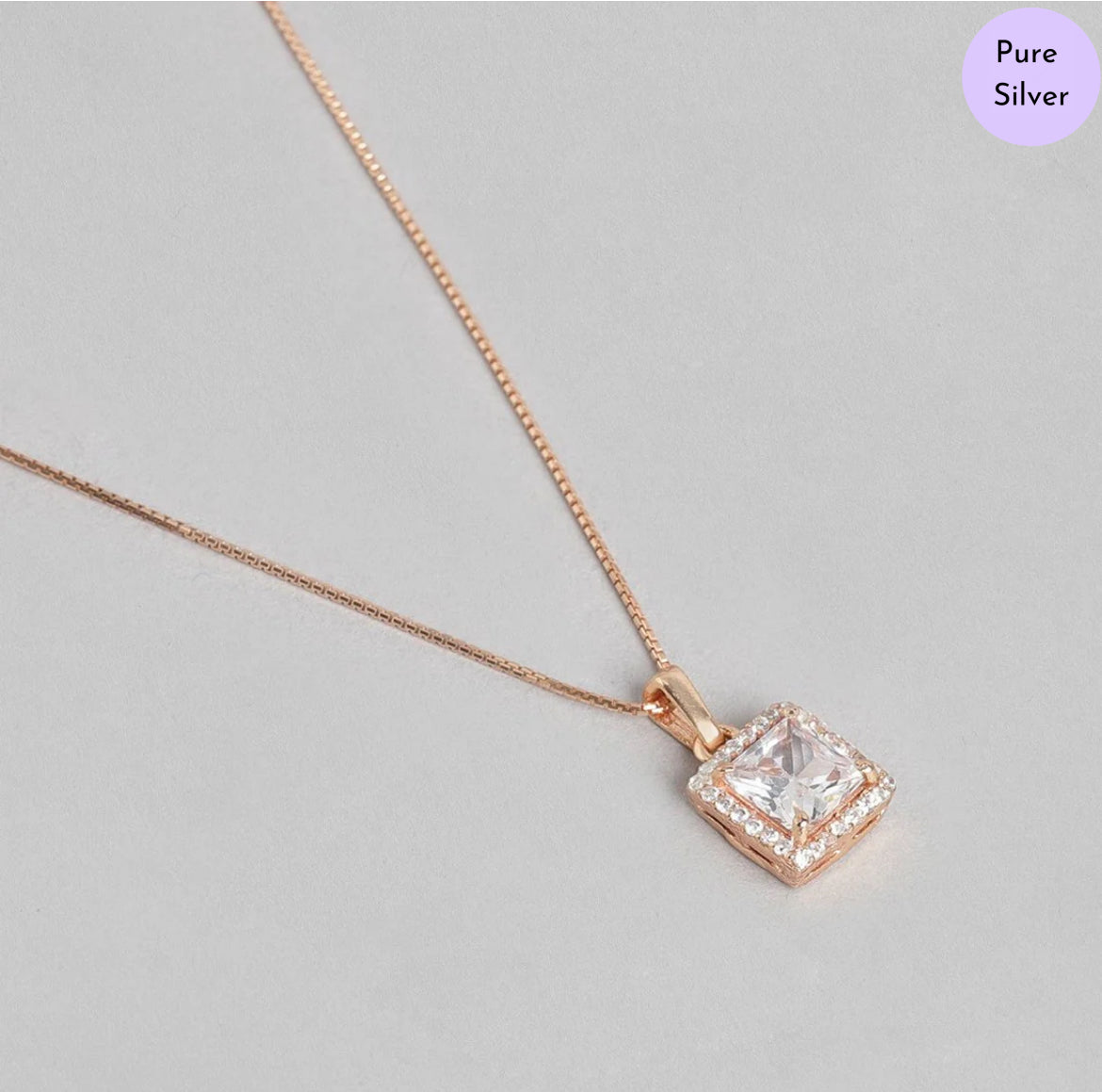 Square Symphony Rose Gold Plated 925 Silver Pendant with Chain