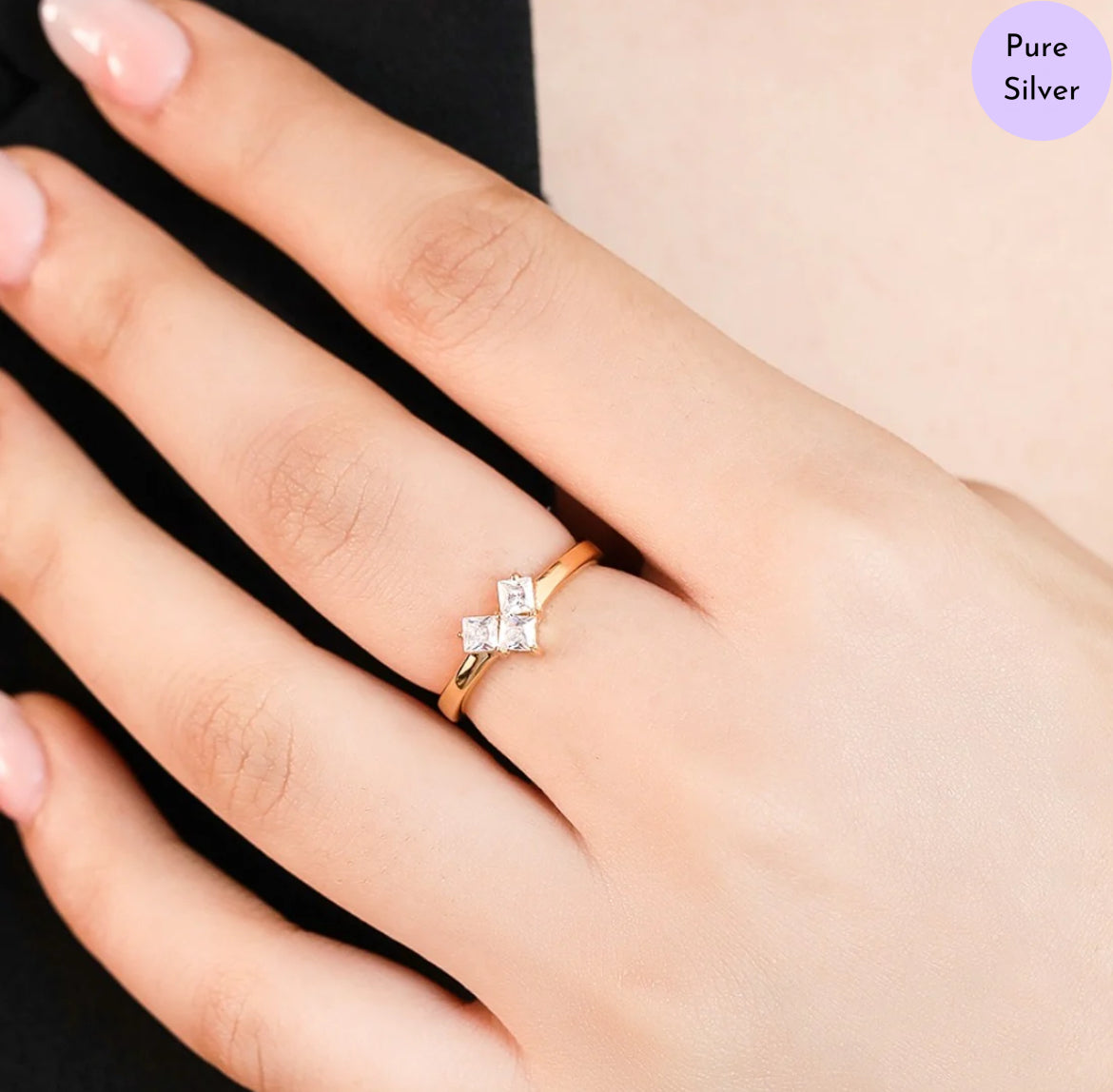 Golden Whispers Cubic Zirconia Gold-Plated 925 Sterling Silver Ring