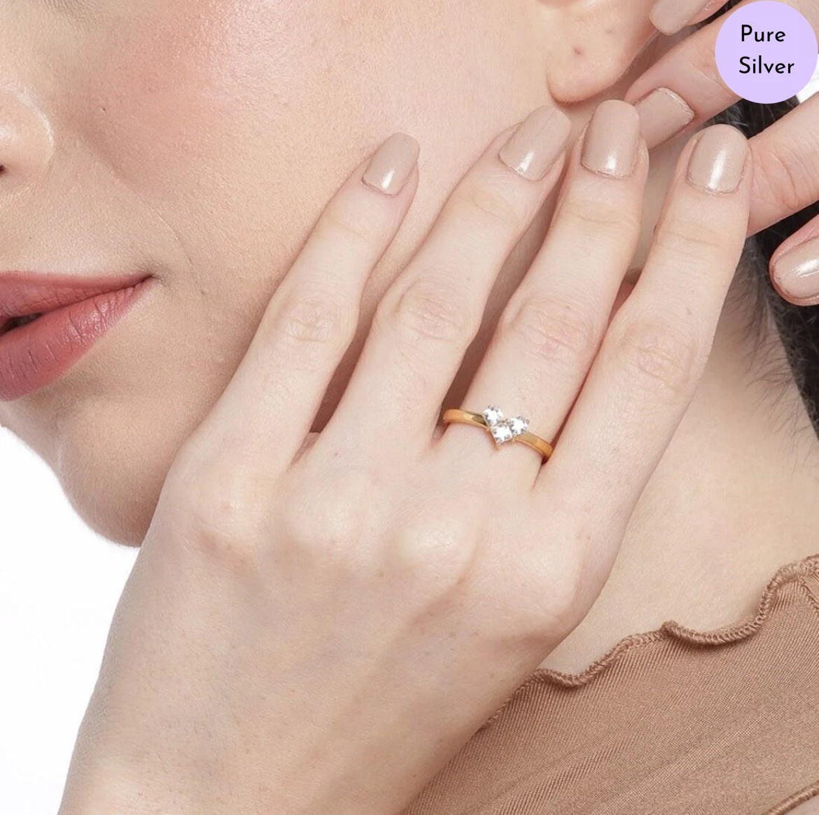 Golden Whispers Cubic Zirconia Gold-Plated 925 Sterling Silver Ring