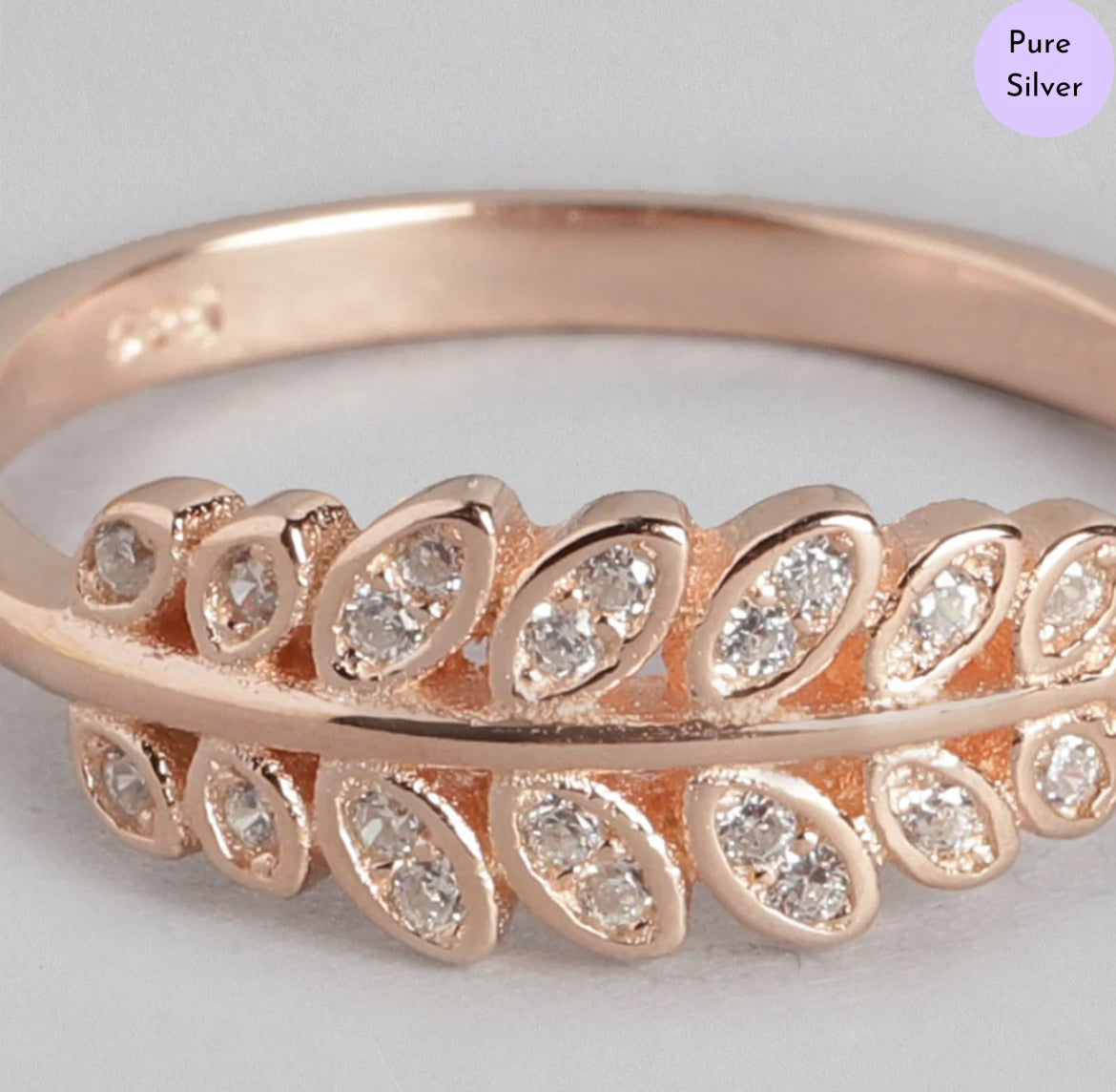Branch of Grace CZ Studded Rose Gold 925 Silver Ring (Adjustable)