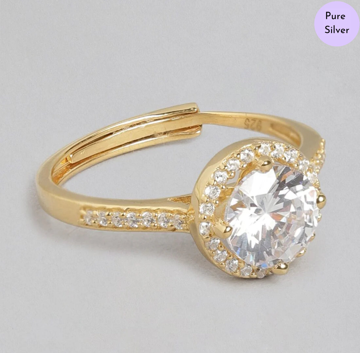 Dusky Gold Gold-Plated 925 Sterling Silver Solitaire Halo Ring