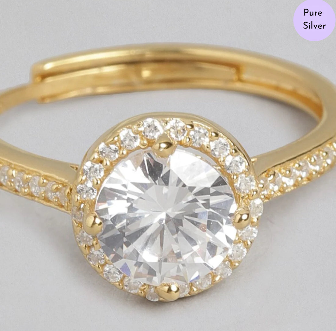 Dusky Gold Gold-Plated 925 Sterling Silver Solitaire Halo Ring