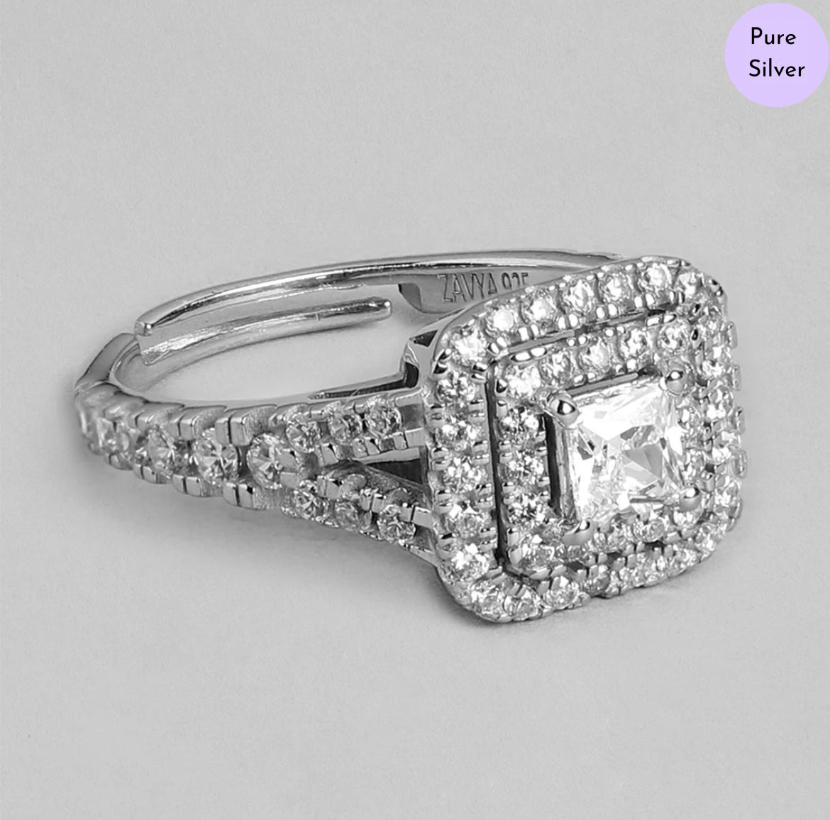 Reflections of Grace Rhodium-Plated 925 Sterling Silver CZ Ring (Adjustable)