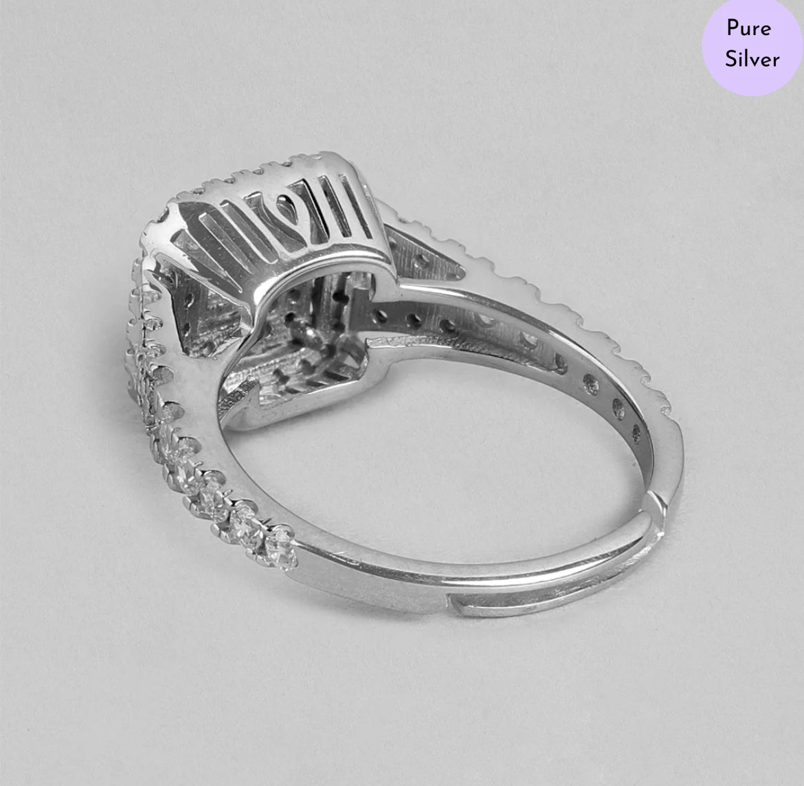 Reflections of Grace Rhodium-Plated 925 Sterling Silver CZ Ring (Adjustable)