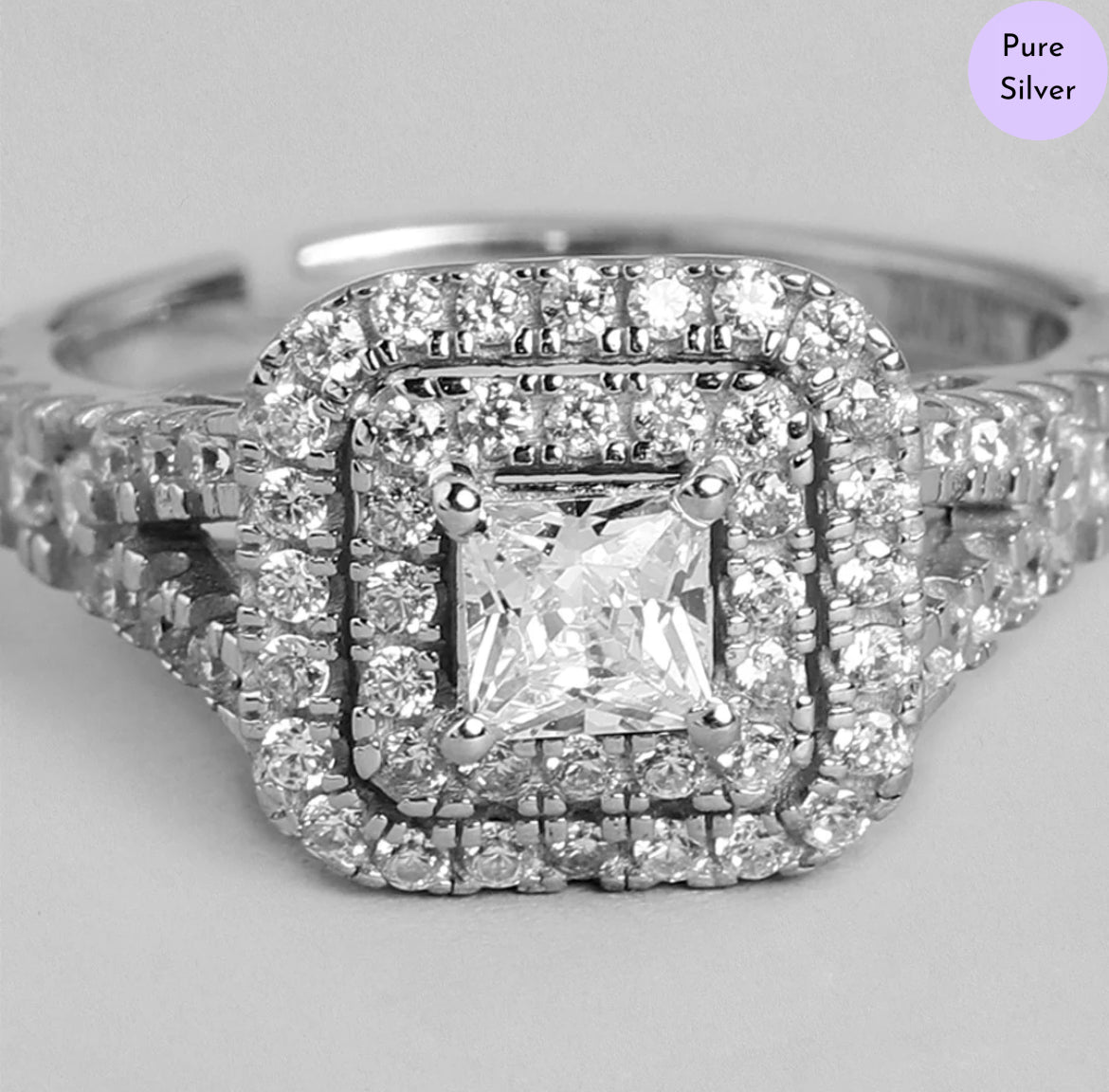 Reflections of Grace Rhodium-Plated 925 Sterling Silver CZ Ring (Adjustable)