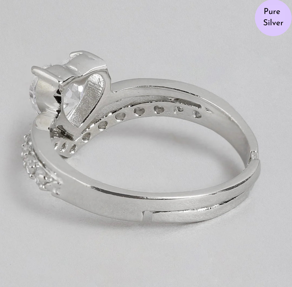 Dazzling Devotion Rhodium-Plated Heart CZ 925 Sterling Silver Ring (Adjustable)