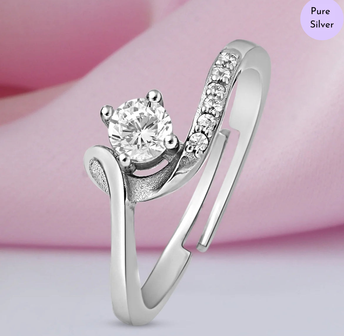 Glint Curve Rhodium Plated 925 Sterling Silver Ring