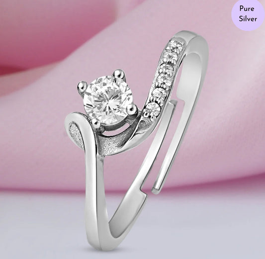 Glint Curve Rhodium Plated 925 Sterling Silver Ring