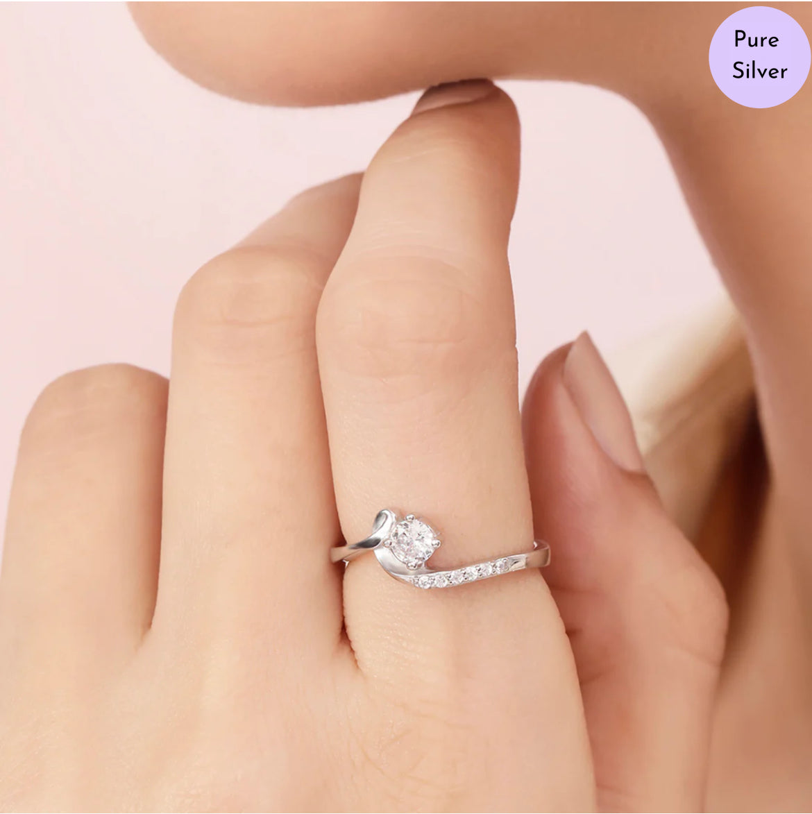 Glint Curve Rhodium Plated 925 Sterling Silver Ring