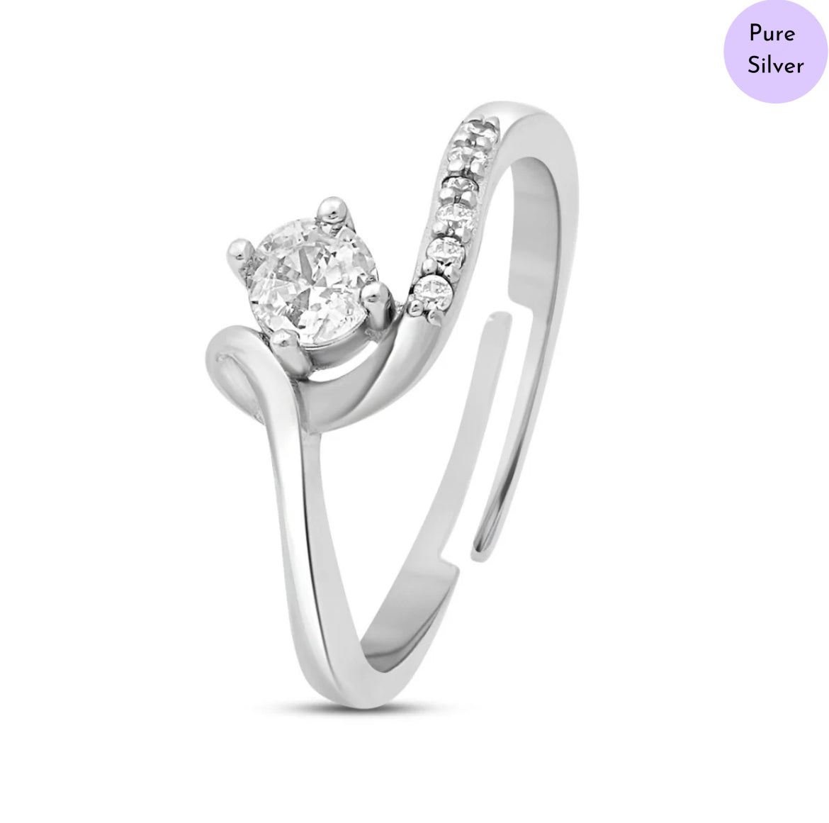 Glint Curve Rhodium Plated 925 Sterling Silver Ring