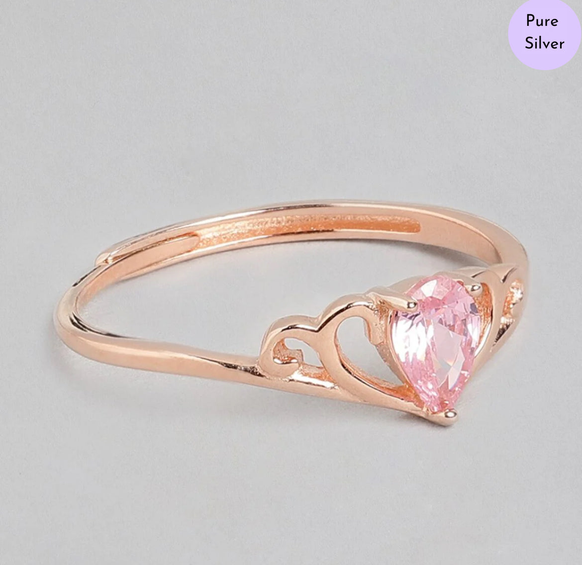 Crowned Grace 925 Silver Ring in Rose Gold (Adjustable)