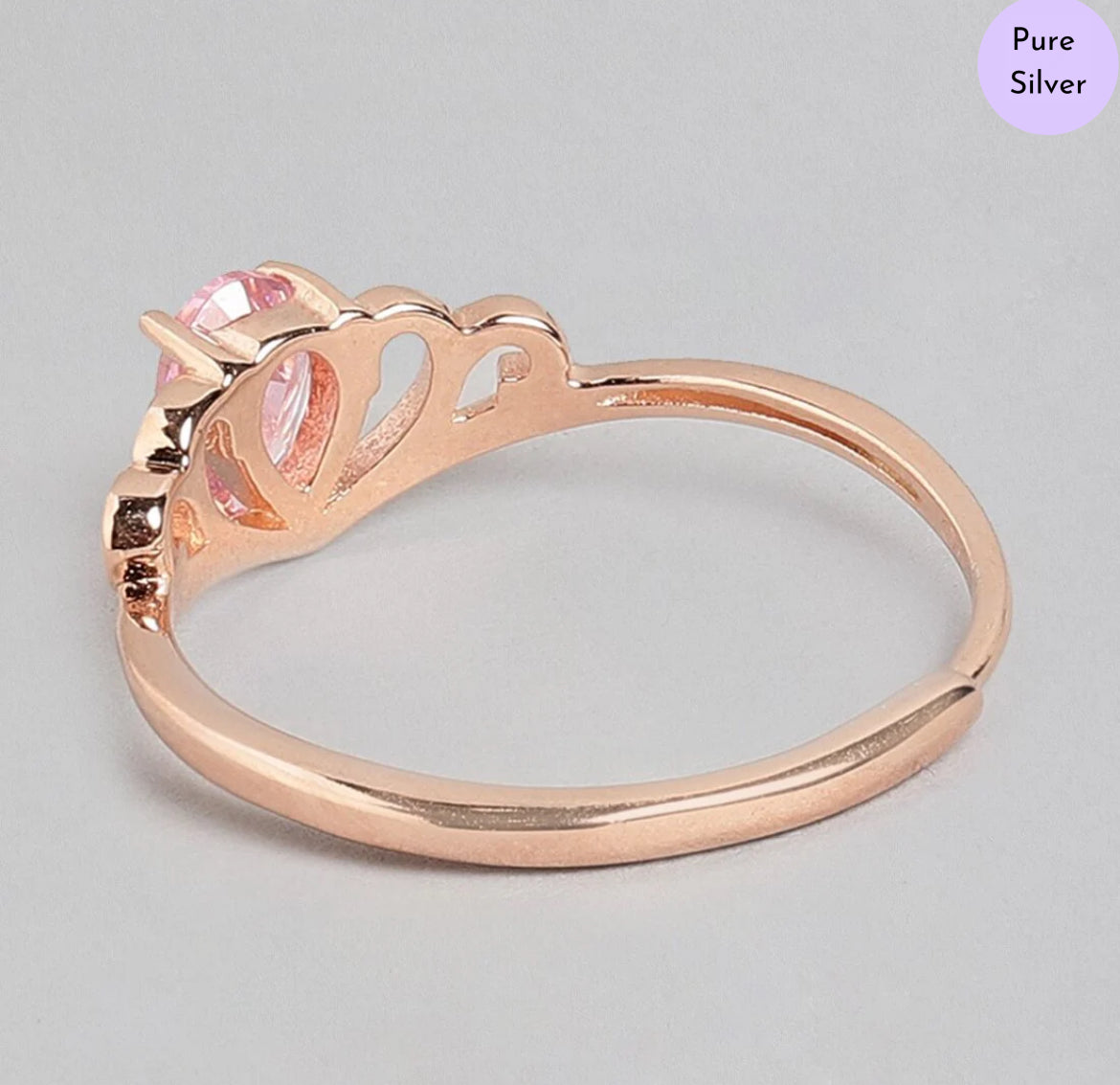 Crowned Grace 925 Silver Ring in Rose Gold (Adjustable)