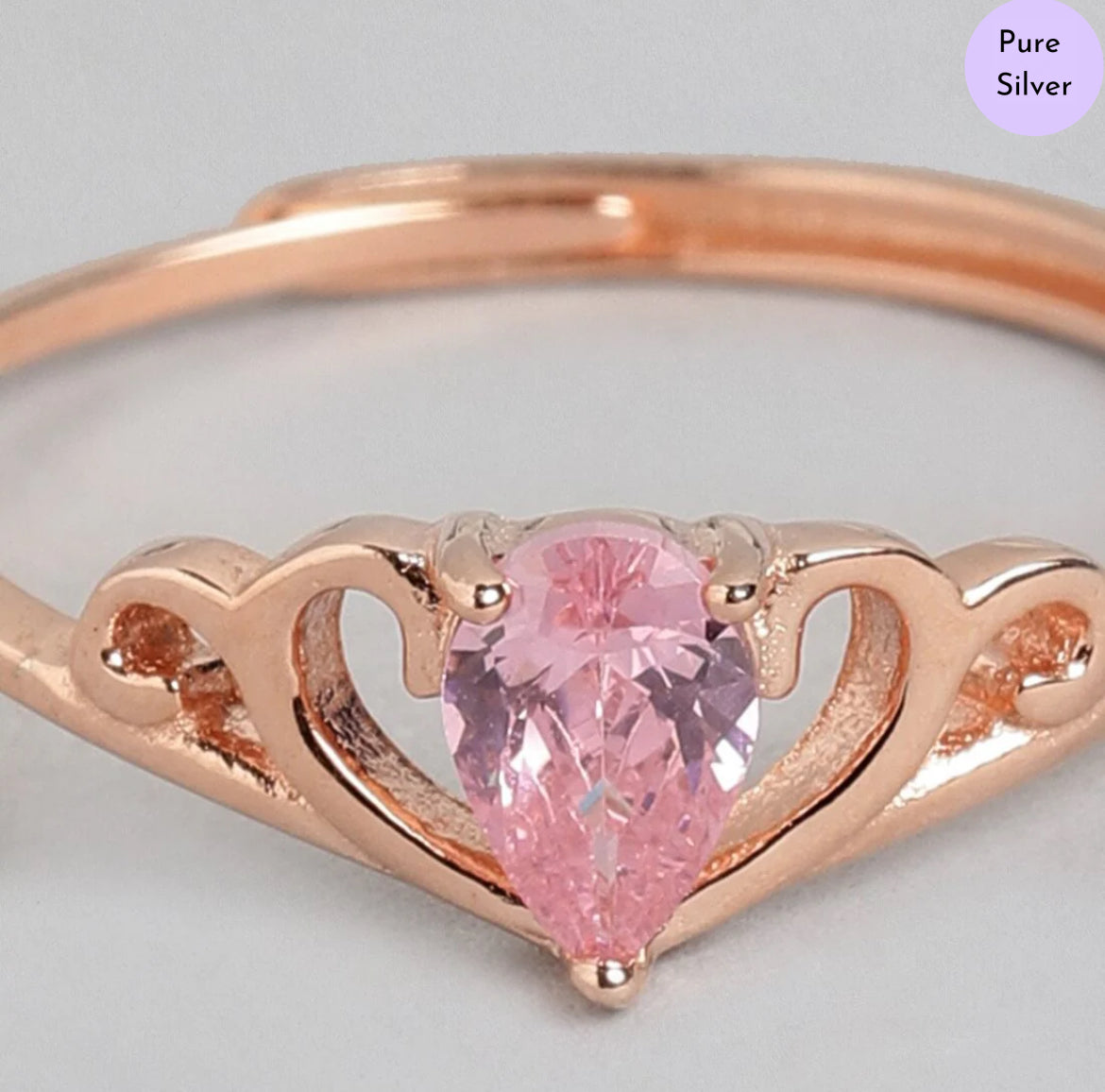 Crowned Grace 925 Silver Ring in Rose Gold (Adjustable)
