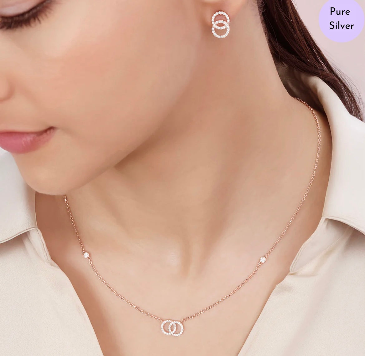 Willow Kiss Linked Rose Gold Plated 925 Silver Jewellery Set