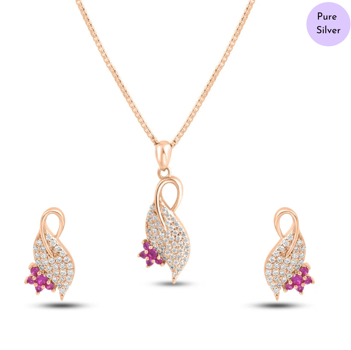 Peacock Glint Rose Gold Plated 925 Sterling Silver Jewellery Set