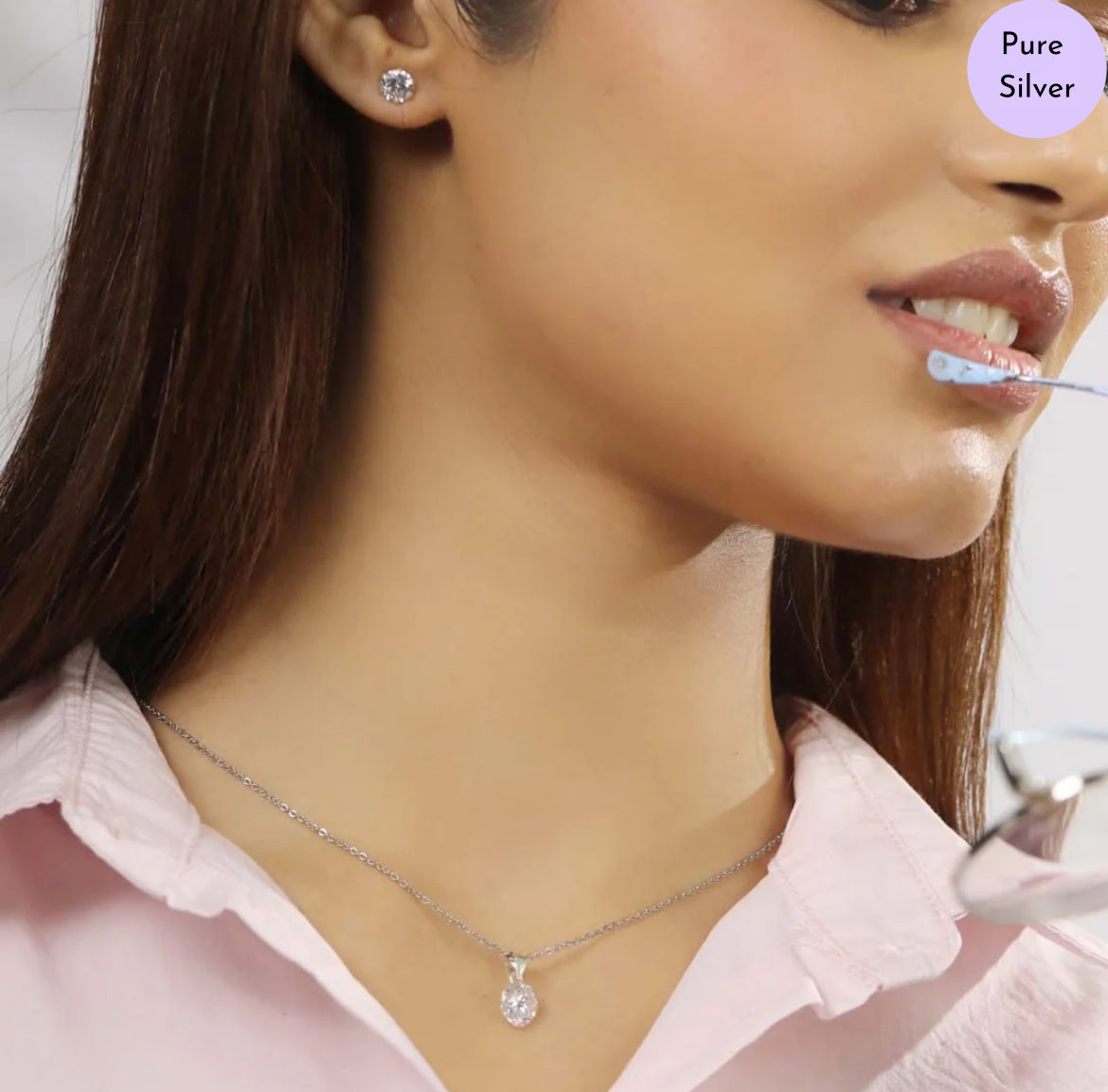 Petal Shine Solitaire Rhodium Plated 925 Silver Jewelry Set