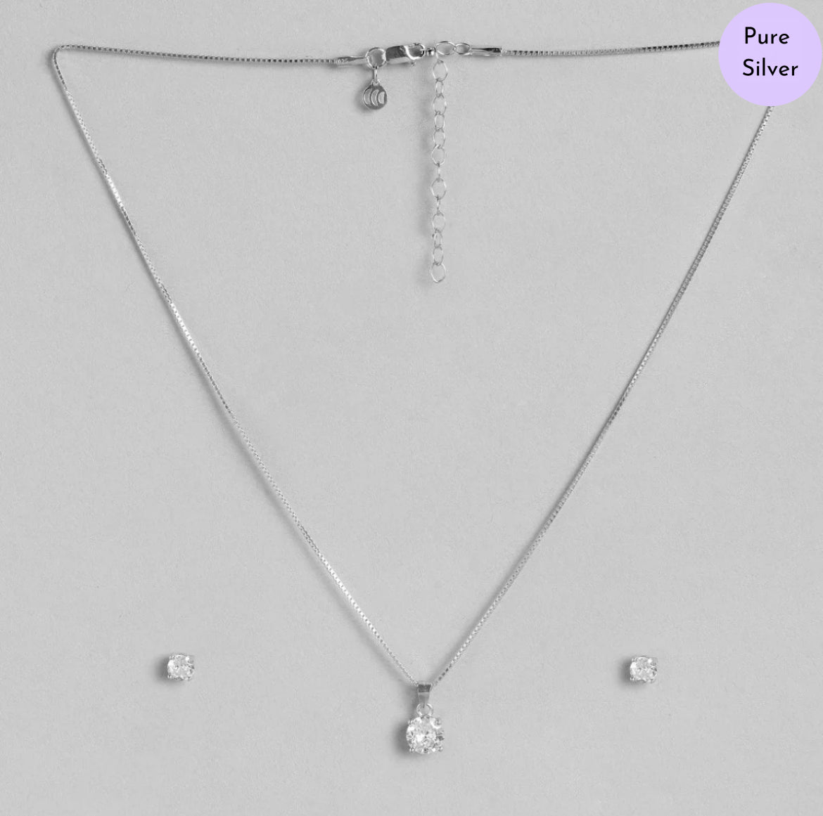 Petal Shine Solitaire Rhodium Plated 925 Silver Jewelry Set