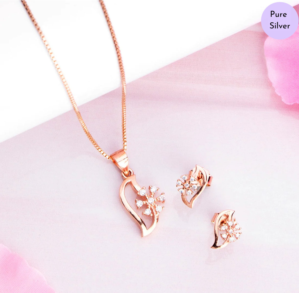 Radiant Tail 925 Sterling Silver Flower Pattern Jewelry Set