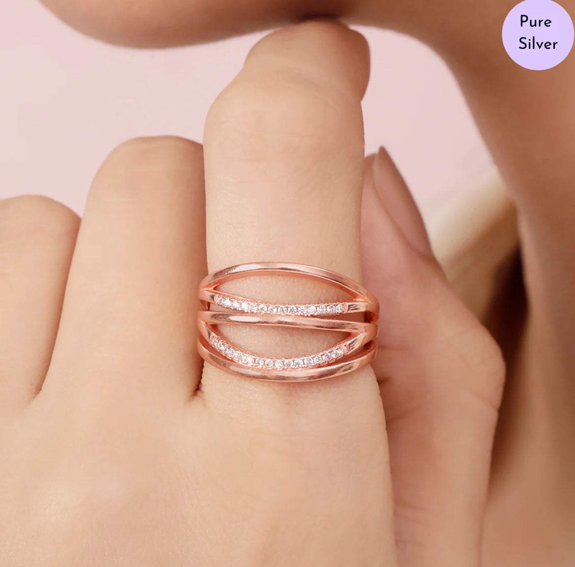 Luxe Intertwine Rose Gold Plated 925 Sterling Silver Ring