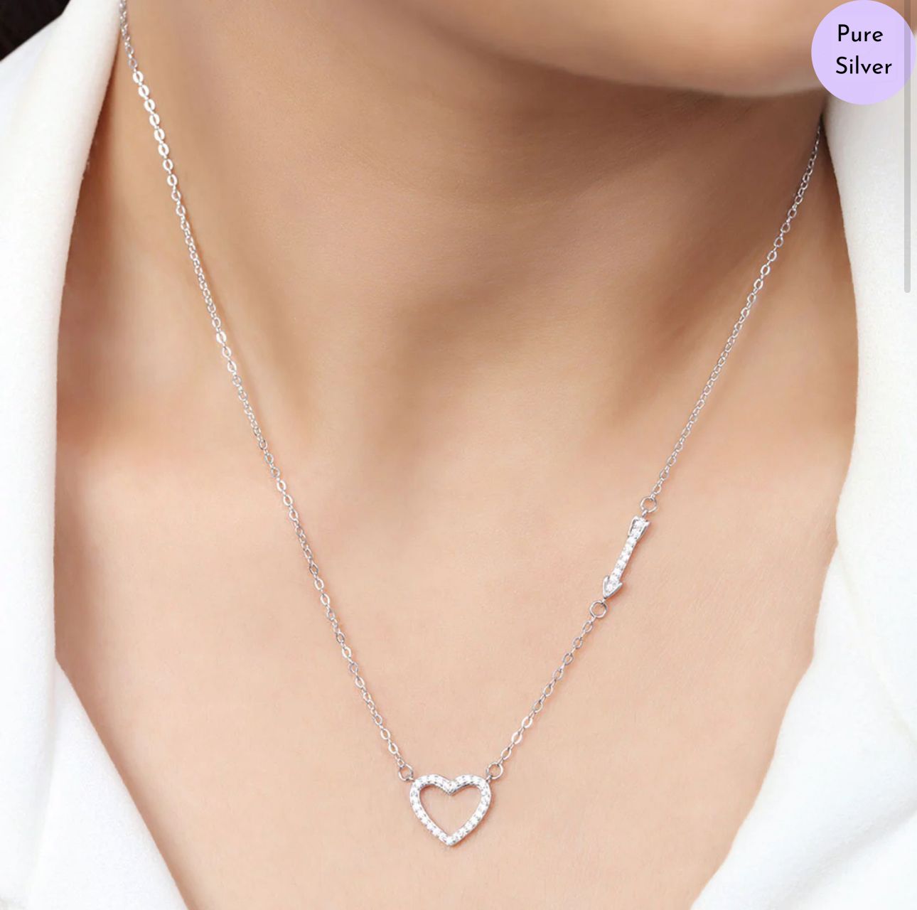 Myra Heart Rhodium Plated 925 Sterling Silver Charm Necklace