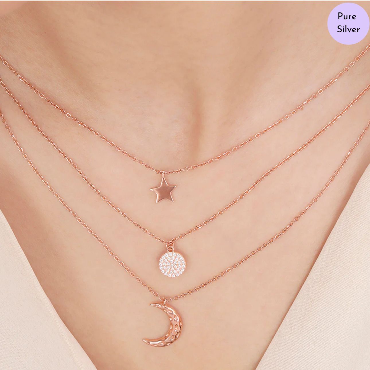 Luminous Layer  Rose Gold Plated 925 Sterling Silver Necklace