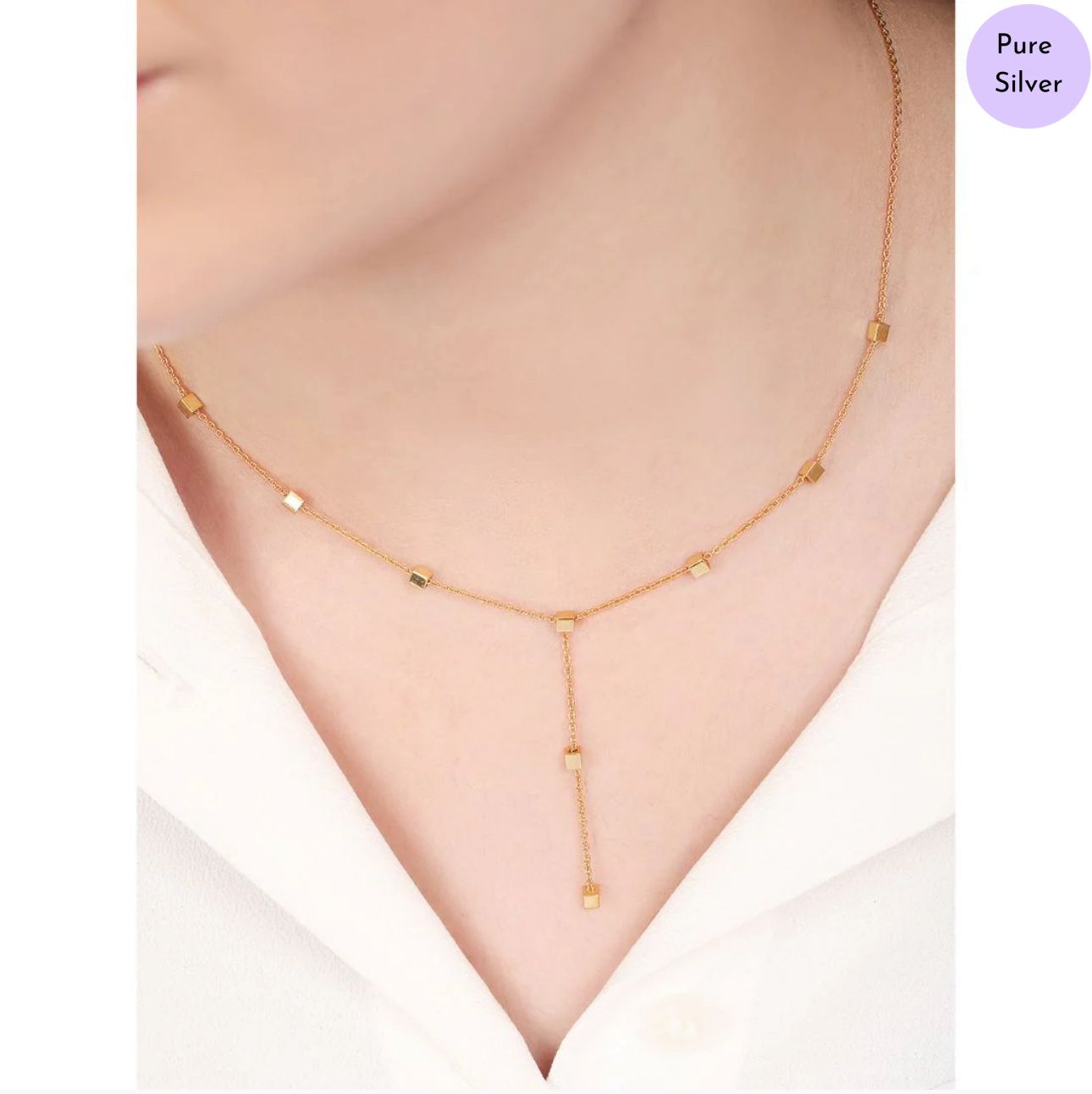 Refined Square  Gold-Plated 925 Sterling Silver Necklace
