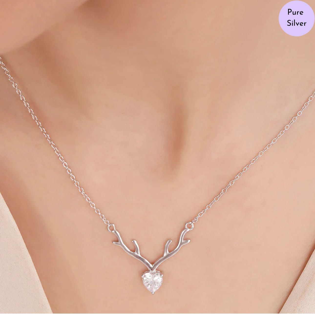 Ethereal Deer  Rhodium Plated 925 Sterling Silver Necklace