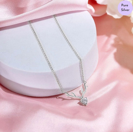 Ethereal Deer  Rhodium Plated 925 Sterling Silver Necklace