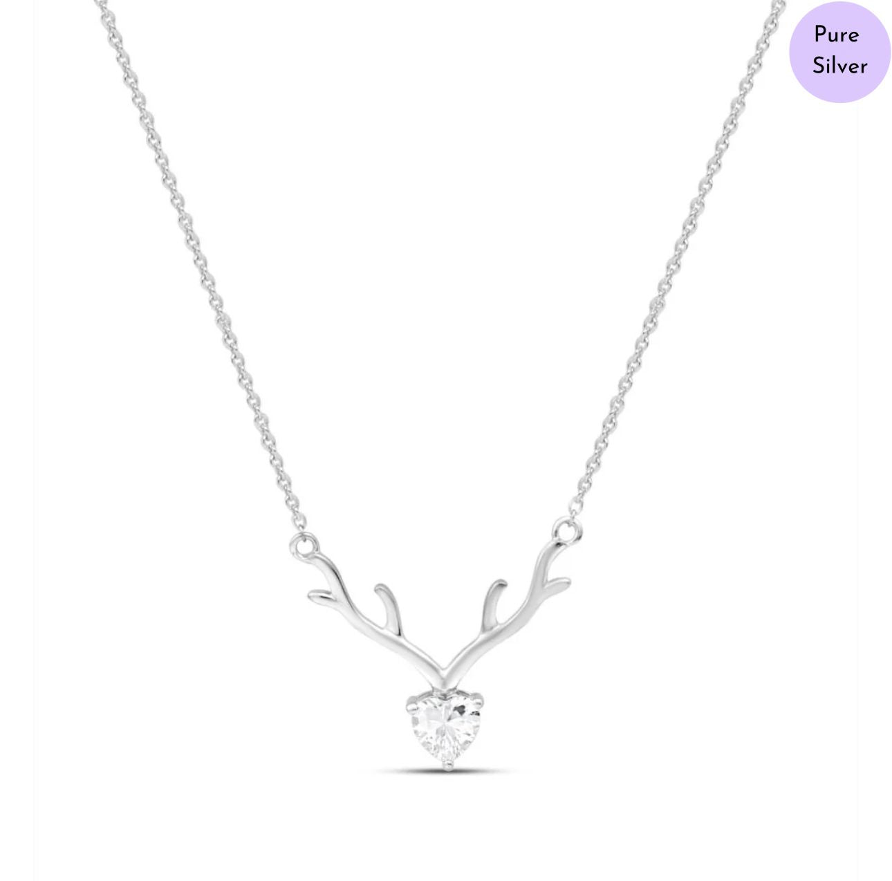 Ethereal Deer  Rhodium Plated 925 Sterling Silver Necklace