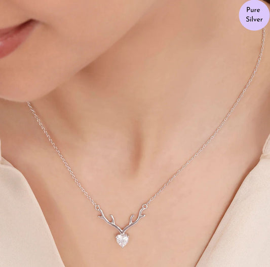 Ethereal Deer  Rhodium Plated 925 Sterling Silver Necklace