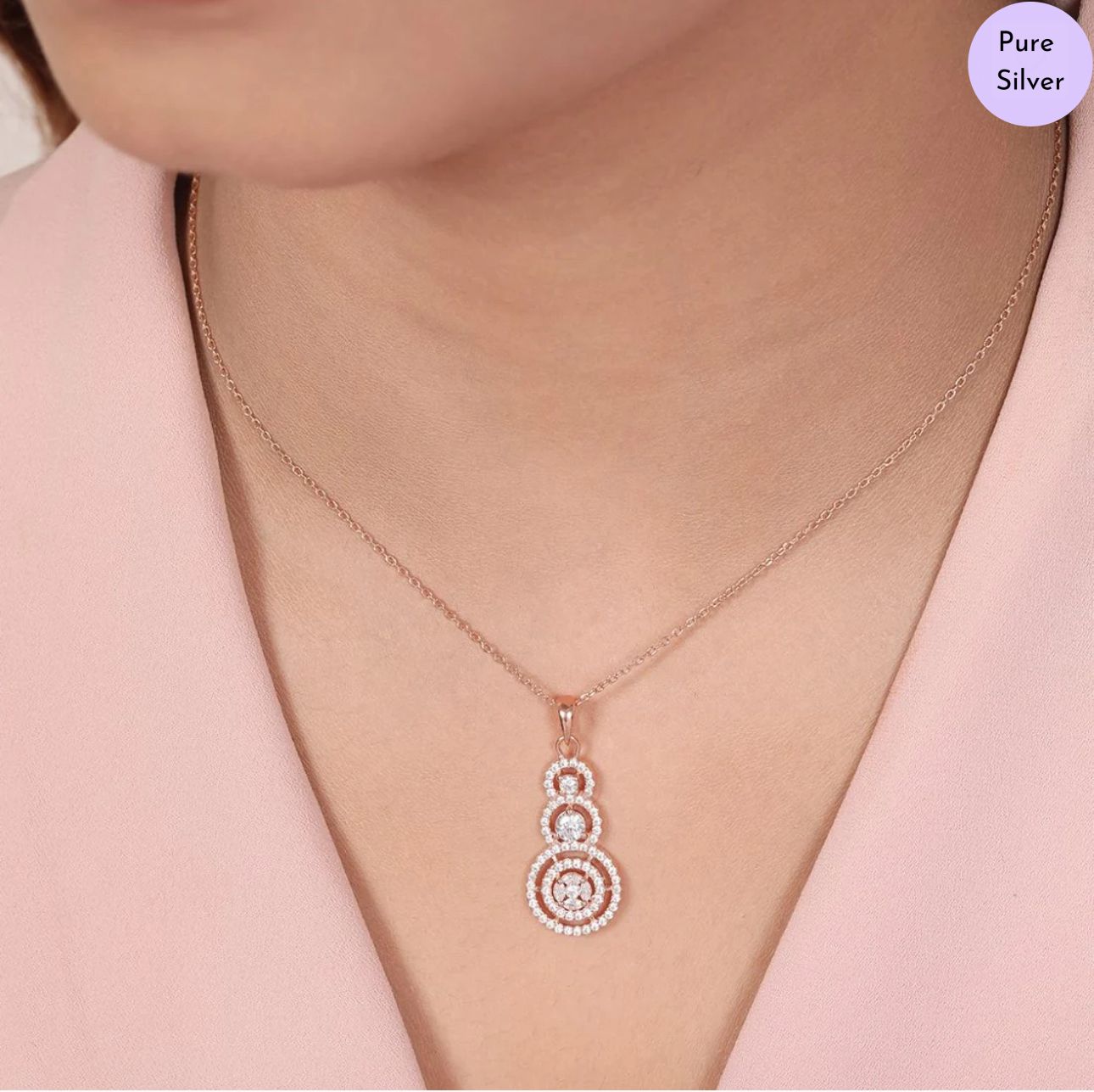 Eterna Circle Rose Gold Plated 925 Sterling Silver Pendant With Chain