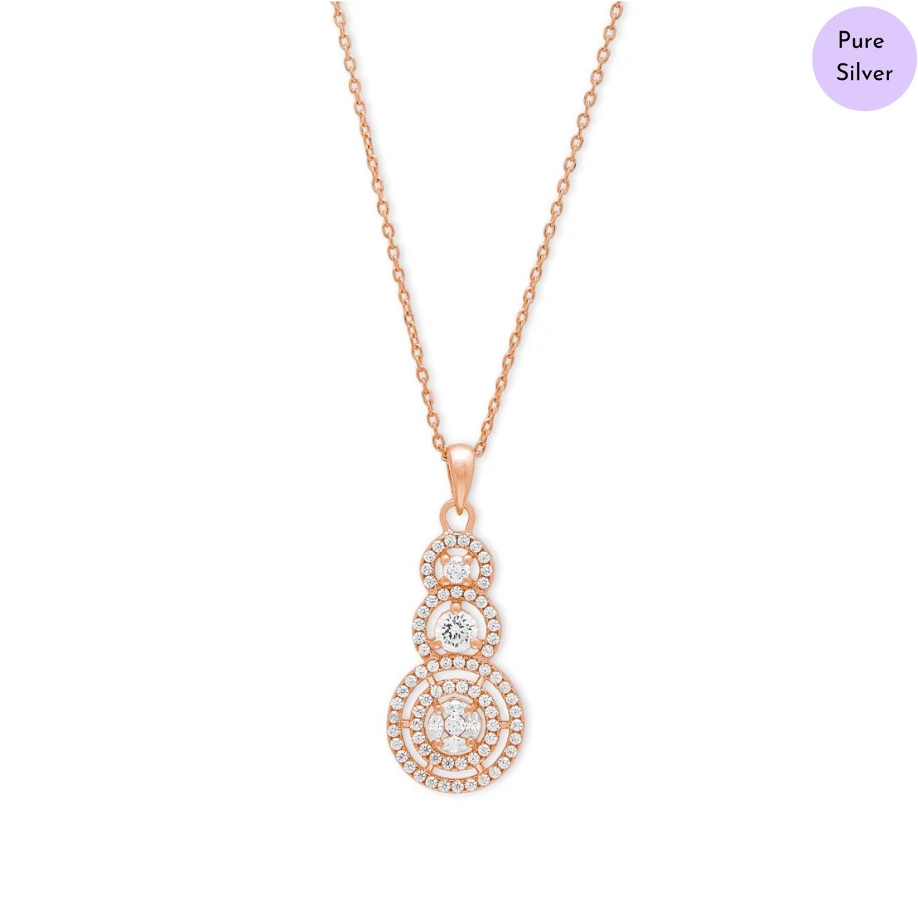 Eterna Circle Rose Gold Plated 925 Sterling Silver Pendant With Chain