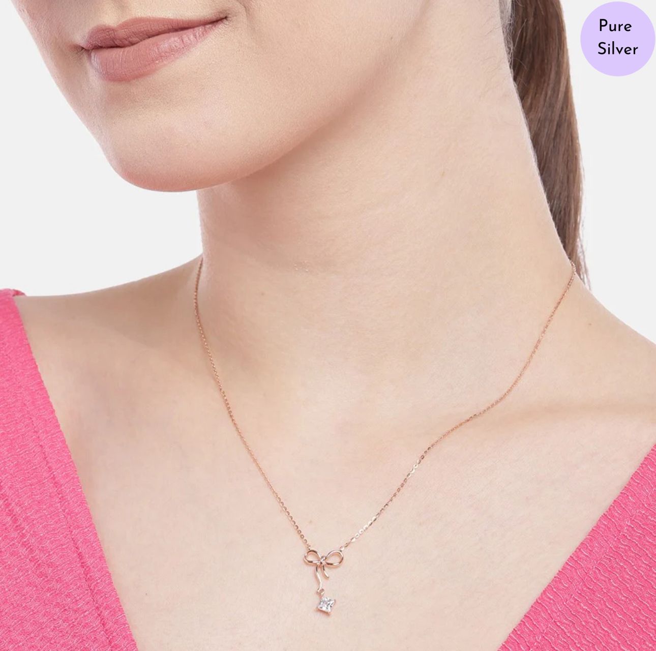 Twinkle Bow Rose-Gold 925 Sterling Silver Necklace