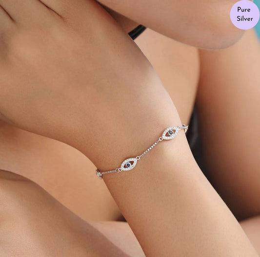 Eye Celeste  Rhodium Plated 925 Sterling Silver Bracelet