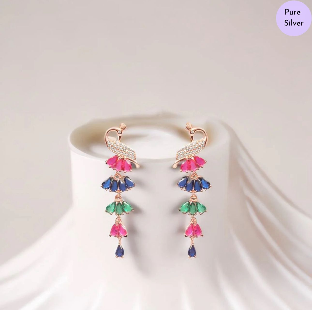 Peaflore Rose Gold Plated Cubic Zirconia 925 Sterling Silver Drop Earrings