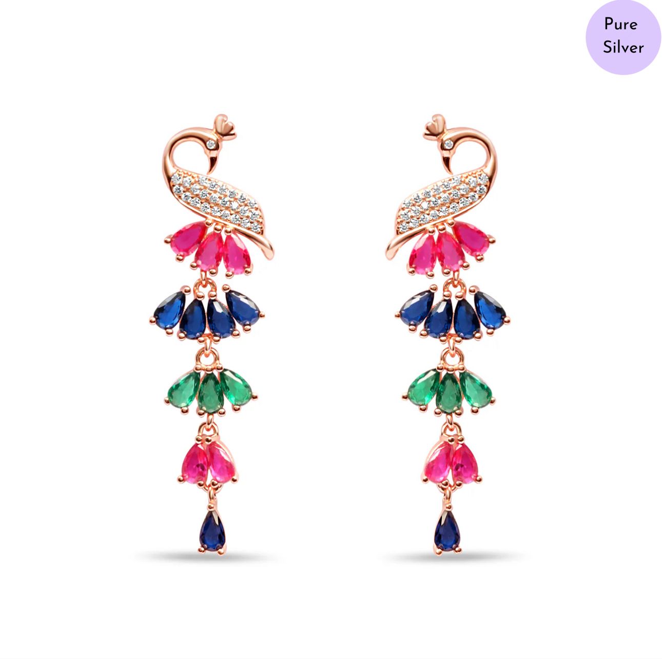 Peaflore Rose Gold Plated Cubic Zirconia 925 Sterling Silver Drop Earrings