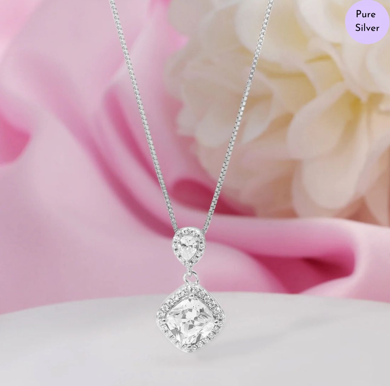 Haloria Gem Rhodium Plated 925 Sterling Silver Pendants