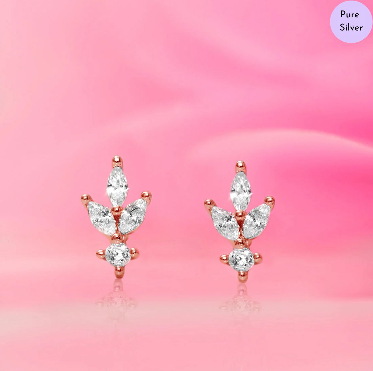 Crystal Leaflet 925 Silver Earrings In Rose Gold