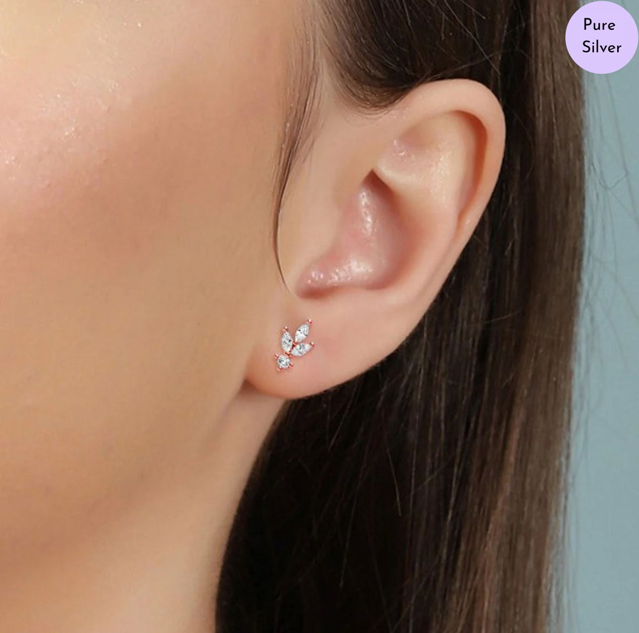 Crystal Leaflet 925 Silver Earrings In Rose Gold