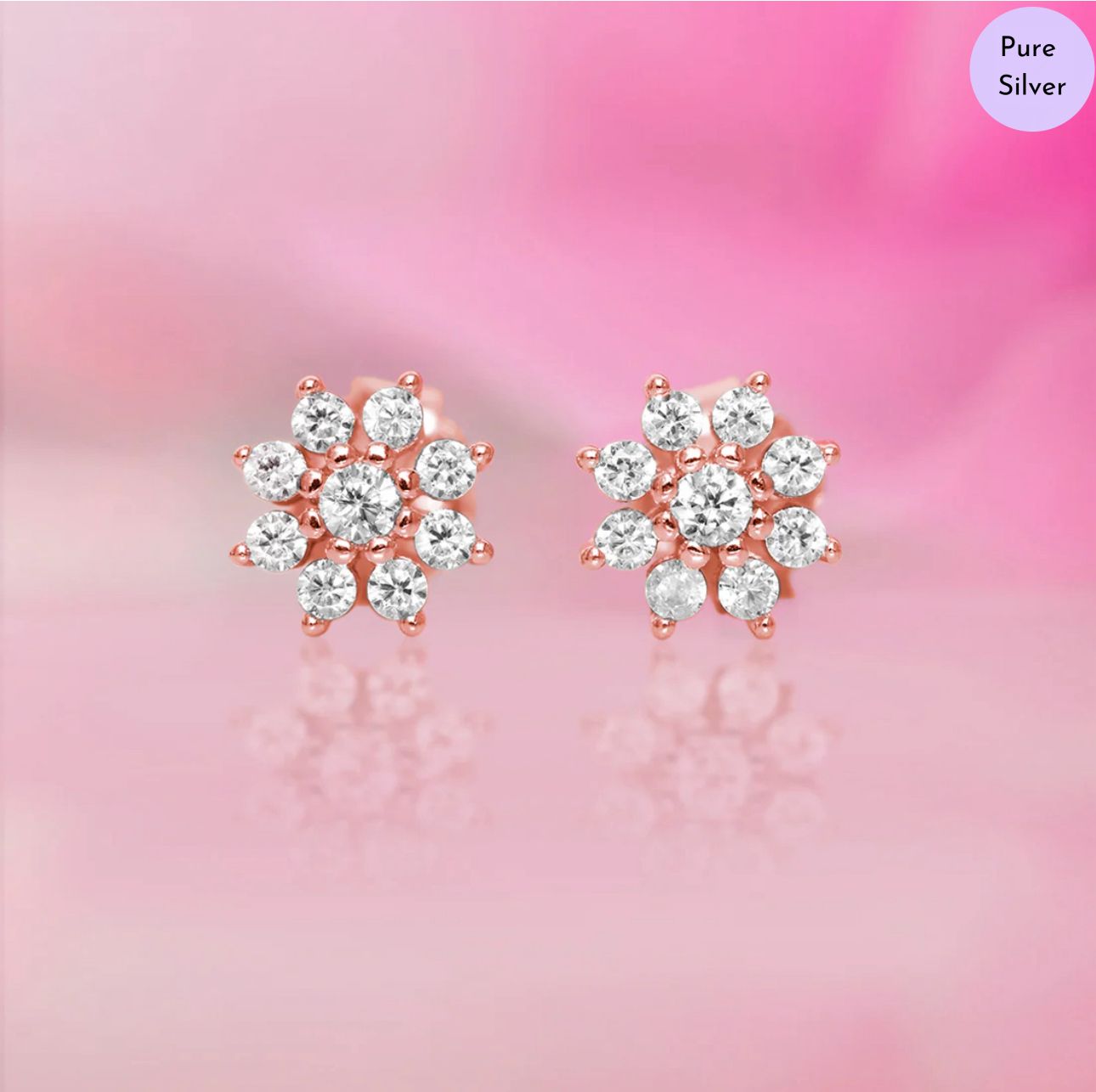 Floral Radiance Rose Gold 925 Sterling Silver Stud Earrings