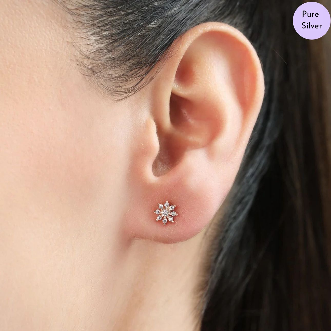 Floral Radiance Rose Gold 925 Sterling Silver Stud Earrings