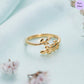 Aurora Leaf Adjustable Gold-Plated 925 Sterling Silver Ring