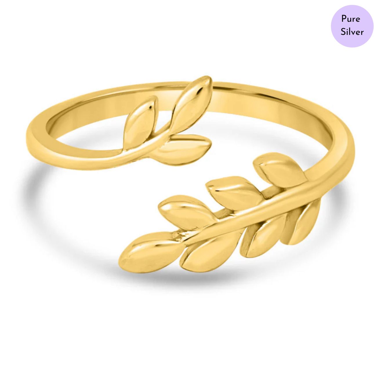 Aurora Leaf Adjustable Gold-Plated 925 Sterling Silver Ring