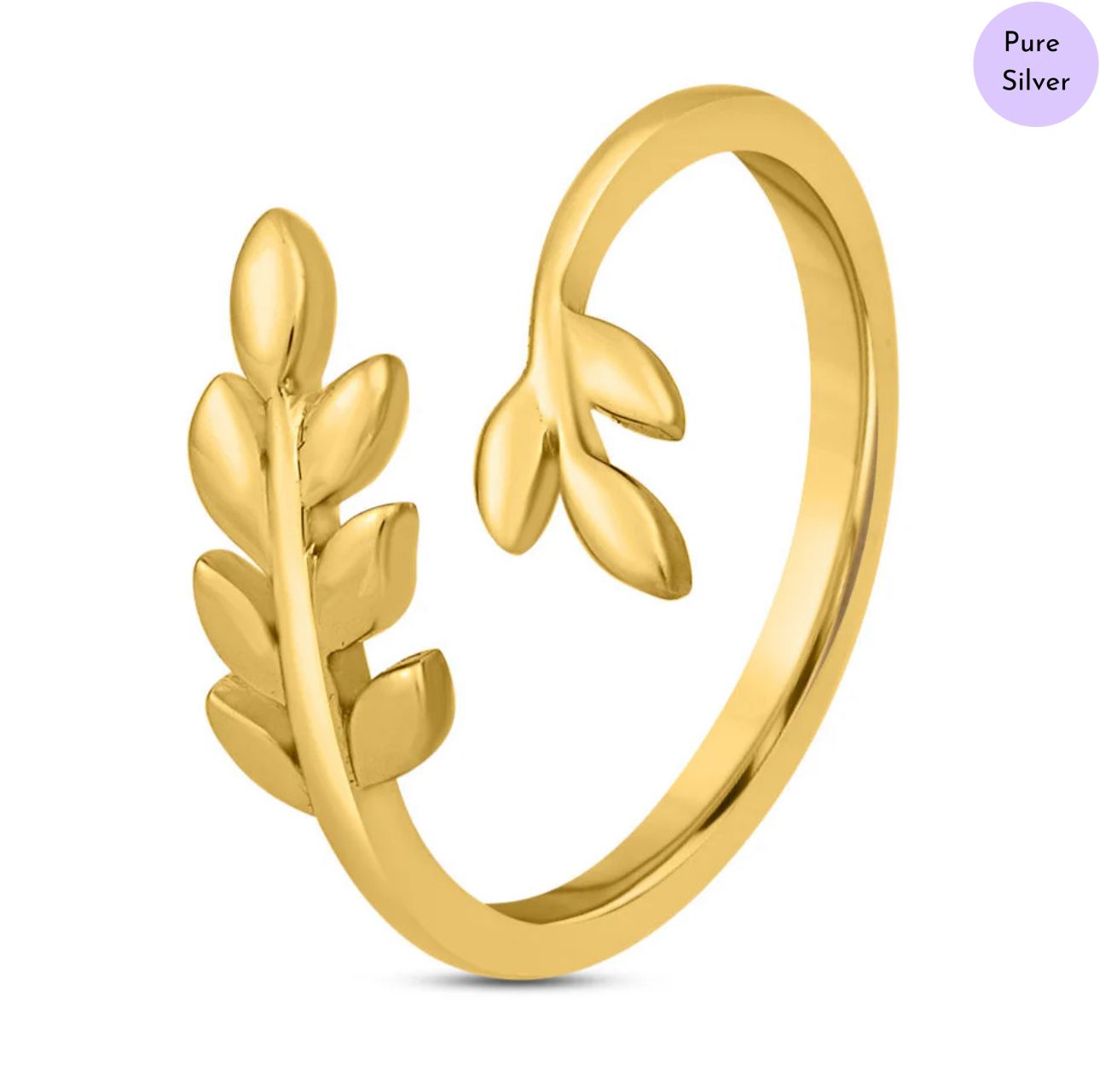 Aurora Leaf Adjustable Gold-Plated 925 Sterling Silver Ring